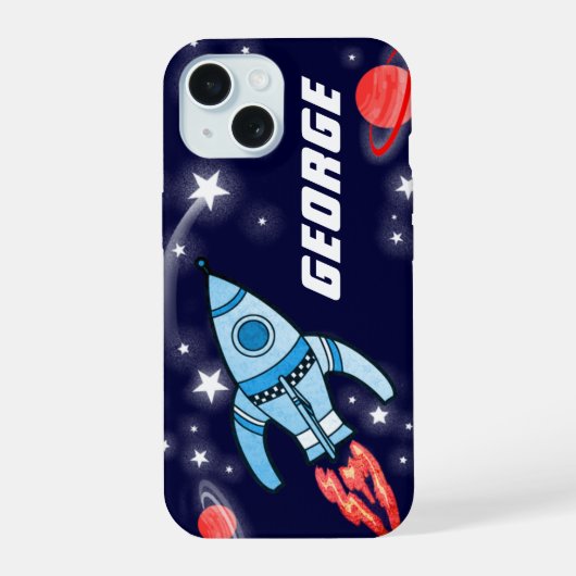 子供用ロケット宇宙ネイビー iPhone 15ケース (裏面)