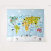 子供用世界地図寝室背景タペストリー タペストリー (正面(横))