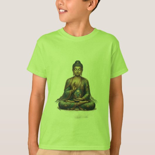 子供用仏画Tシャツ - 平和な瞑想デザインの子供服 Tシャツ (正面)