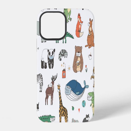 子供用動物マスク、ウイルスパターン iPhoneケース (裏面)
