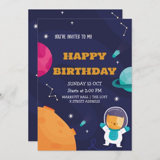 子供用宇宙飛行士誕生日招待状 招待状 (正面/裏面)