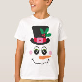 子供用帽子付き雪だるまフェイスTシャツ Tシャツ (正面)