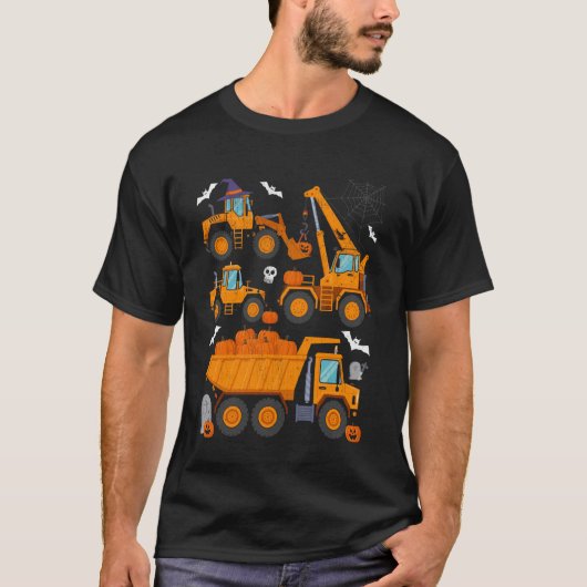 子供用建設車両ハロウィークレーン トラック パンプキン Tシャツ (正面)