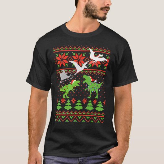 子供用恐竜のユーモラスなクリスマスセーター Tシャツ (正面)