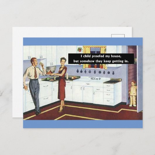 子供用校正キッチン – レトロヴィンテージ おもしろい ポストカード (正面/裏面)