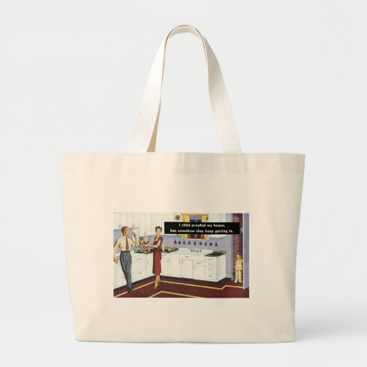 子供用校正キッチン – レトロヴィンテージ おもしろい ラージトートバッグ (正面)