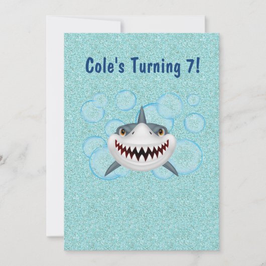子供用水中の輝きのサメパーティー招待状 招待状 (正面)