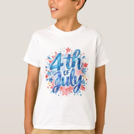 子供用水彩画アメリカ独立記念日Tシャツ Tシャツ