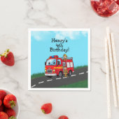 子供用消防車の誕生日パーティー スタンダードカクテルナプキン (インサイチュ)