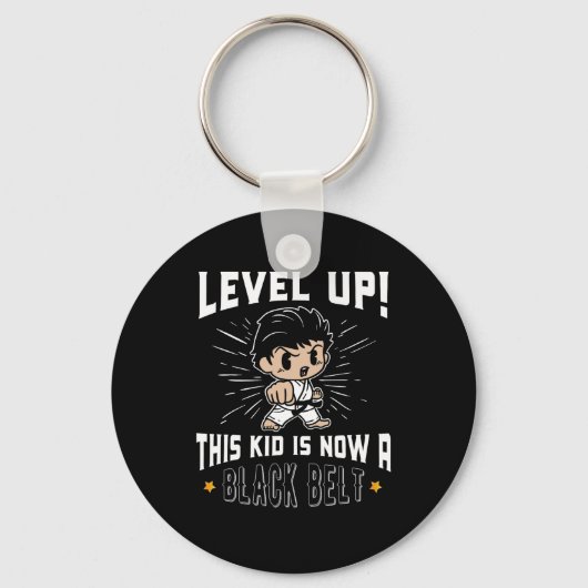 子供用空手ユニフォーム黒帯受賞Tシャツギフト キーホルダー (正面)