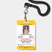 子供用緊急連絡先付きカスタム写真IDバッジ バッジ (正面（ネックストラップ付）)