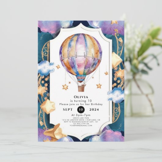 子供用魔法ホットエアバルーン誕生日 招待状 (スタンド正面)