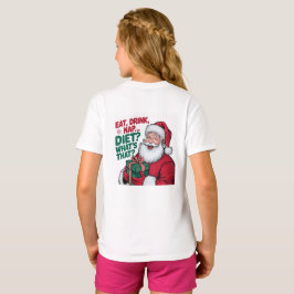 子供用 おもしろサンタ クリスマスTシャツ 食べて飲んで寝る Tシャツ
