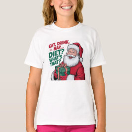 子供用 おもしろサンタ クリスマスTシャツ 食べて飲んで寝る Tシャツ