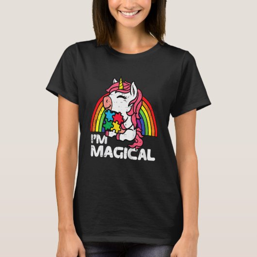 子供用 ユニコーン 虹 パズル 自閉症啓発 I'm Magical Tシャツ (正面)