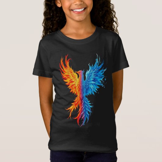 子供用「炎と氷」不死鳥リビンググラフィック Tシャツ (正面)