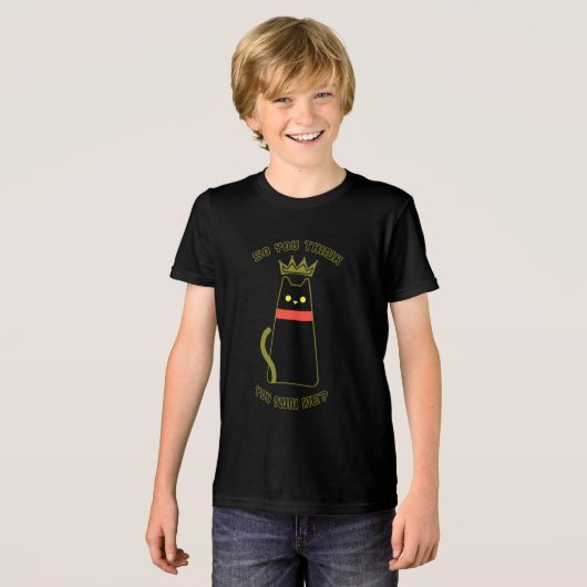 子供用 黒猫の女王様Tシャツ 面白い猫のデザイン トライブレンドＴシャツ (正面全面)