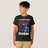 子供用 100日目の恐竜モンスタートラック Tシャツ (正面フル)
