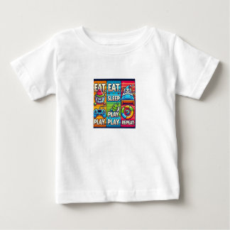 子供用Tシャツ「食べる。遊ぶ。寝る。繰り返す。」 ベビーTシャツ