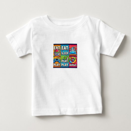 子供用Tシャツ「食べる。遊ぶ。寝る。繰り返す。」 ベビーTシャツ (正面)