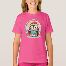 子供用Wowピンクの読書ペンギンストーリータイムコットンTシャツ Tシャツ
