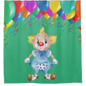子供笑顔ピエロオングリーンシャワーカーテン シャワーカーテン (正面)