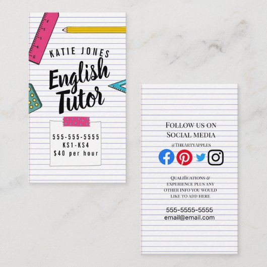 子供英国の家庭教師学試験 名刺 (正面/裏面)