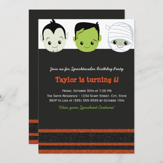 子供衣装ハロウィーン誕生日招待状VI 招待状 (正面/裏面)