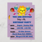 子供誕生日パーティーバルーンハッピーライオン 招待状 (正面/裏面)