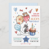 子供誕生日招待状とヘッジホッグ 招待状 (正面/裏面)