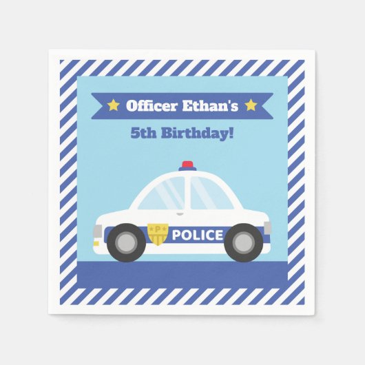子供警察誕生日パーティー用品 スタンダードカクテルナプキン (正面)
