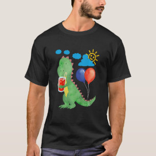子供軽食の飲み物と小さなかわいい恐竜f tシャツ
