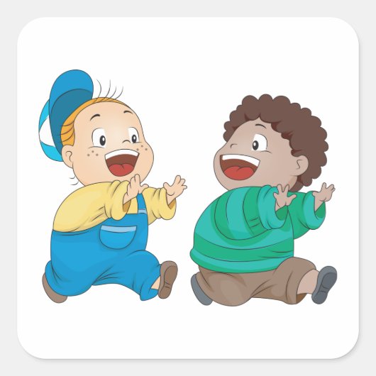 子供追いかけスクエアステッカー スクエアシール (正面)