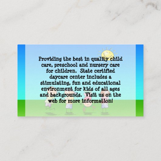 子供遊アウトドア児童気に育所 名刺 (裏面)