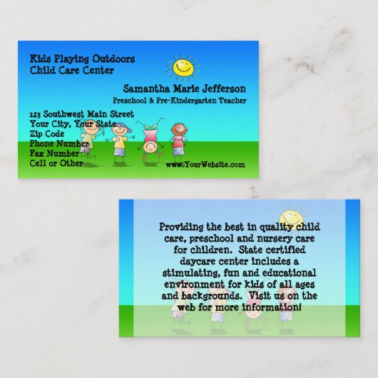 子供遊アウトドア児童気に育所 名刺 (正面/裏面)