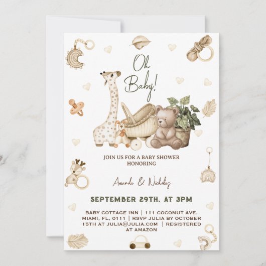 子供部屋おもちゃベビーシャワー 招待状 (正面)