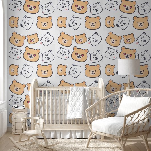 子供部屋にぴったりな可愛いテディベア柄 壁紙 (キッズ)