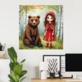 🌲 子供部屋にぴったりな、幻想的な少女と熊の森 🌲 ポスター (ホームオフィス)