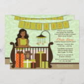 子供部屋のベビーシャワーの招待のかわいく若いお母さん 招待状 (正面/裏面)