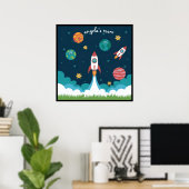 子供部屋のポスターにぴったりな遊び心あふれる宇宙アート ポスター (ホームオフィス)
