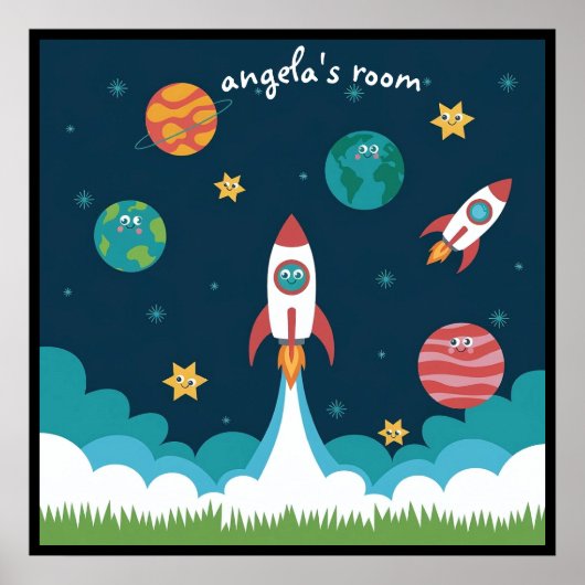 子供部屋のポスターにぴったりな遊び心あふれる宇宙アート ポスター (正面)