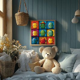 子供部屋の装飾にぴったりな遊び心あふれるサボテンキャラクターグリッド ポスター