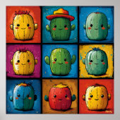 子供部屋の装飾にぴったりな遊び心あふれるサボテンキャラクターグリッド ポスター (正面)