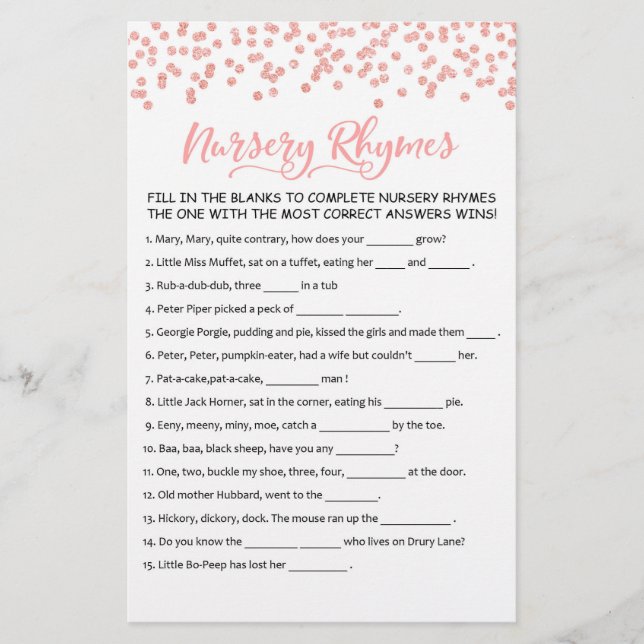 子供部屋の韻と回答ベビーシャワーパーティーゲーム (正面)