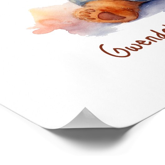 子供部屋アートポスターテディベアギターのカスタマイズ ポスター (角)