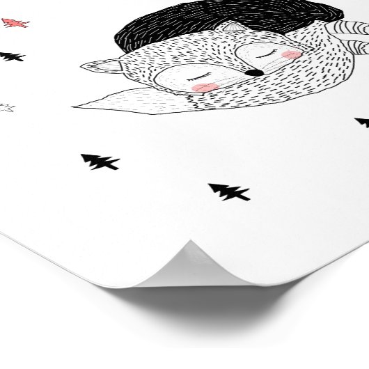 子供部屋アート、キツネイラストレーション、スウィートドリームズ ポスター (角)