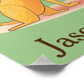 子供部屋イエローオレンジかわいいライオンパーソナライズされた ポスター (角)