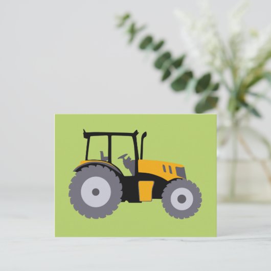 子供部屋イエロートラクターイラストレーションダンプトラック ポストカード (スタンド正面)