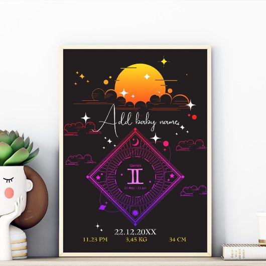 子供部屋ウォールアート新生児名前をカスタムするゲミニ ポスター