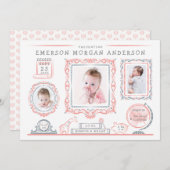 子供部屋ウォールベビーガール誕生発表 案内状 (正面/裏面)